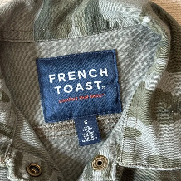 French Toast Kids Boys Camo Jacket Size 5 Army Green Button Military Style Coat - Picture 4 of 9